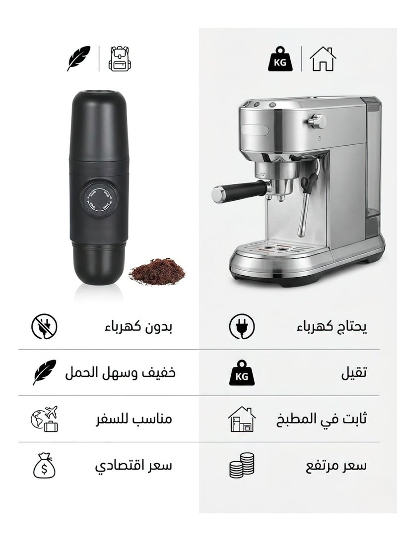 Portable Manual Espresso Machine, 80ml Mini Coffee Maker, No Electricity or Battery Required for Travel, Office, and Camping – Black - Image 4